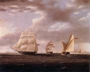 Thomas Buttersworth Two British frigates and a yawl passing off a coast china oil painting reproduction